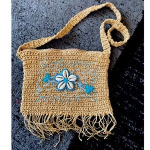 Mini crochet knit cream crossbody bag!